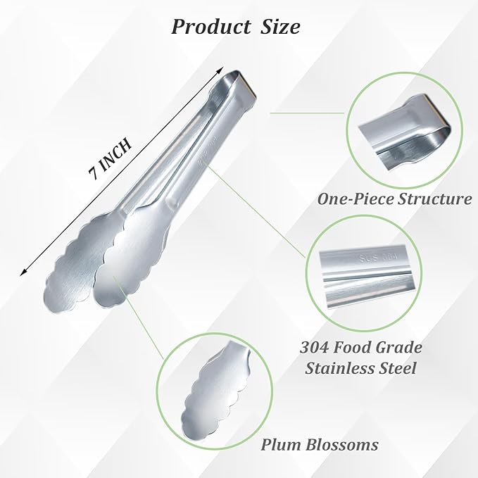 Sunenlyst Kitchen Tongs, 6Pcs Tongs Stainless Steel for Serving Food, Metal Tongs Small Tong for Buffet, Salad, Ice, Appetizer, Serving Utensils for Food (7Inch)