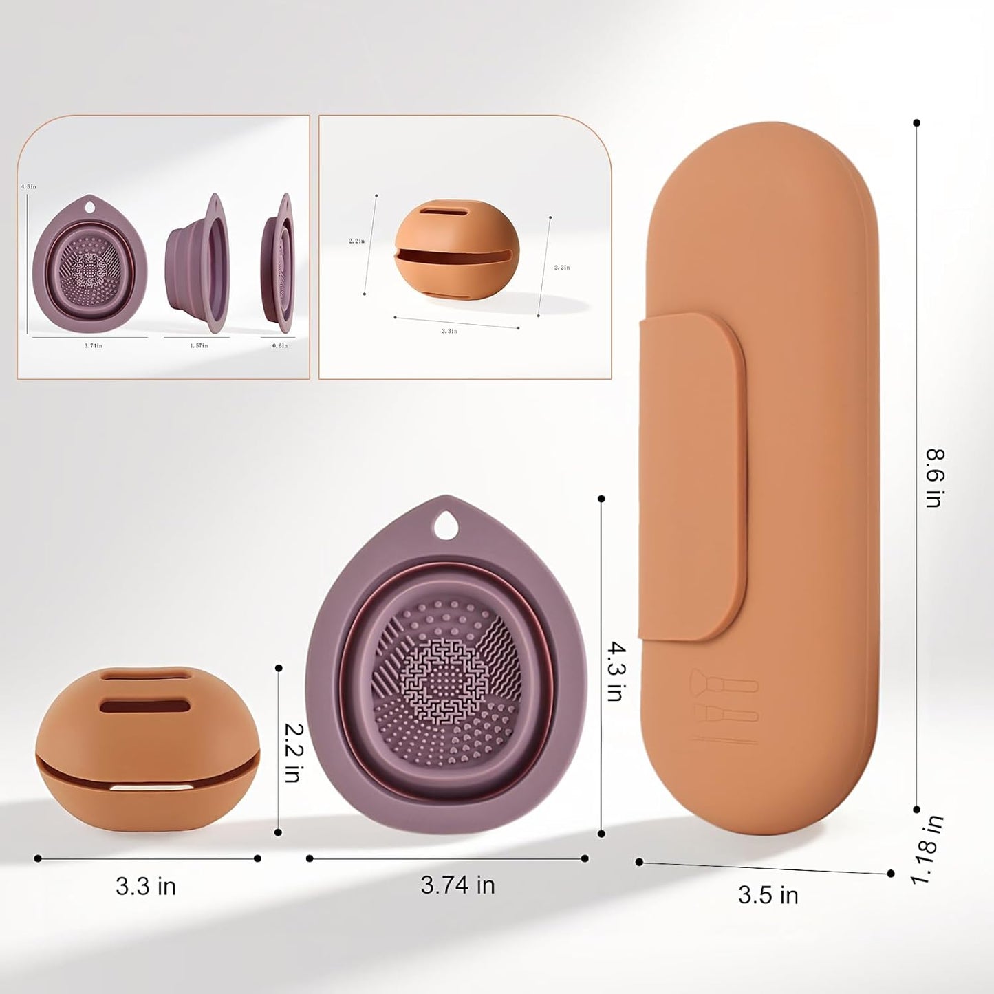 Silicone Makeup Brush Holder Set – Portable Travel Makeup Brush Holder with Makeup Sponge Holder and Foldable Cleaning Bowl – Upgraded 3-in-1 Cosmetic Organizer Set (coffee color)-BrightBean Baby