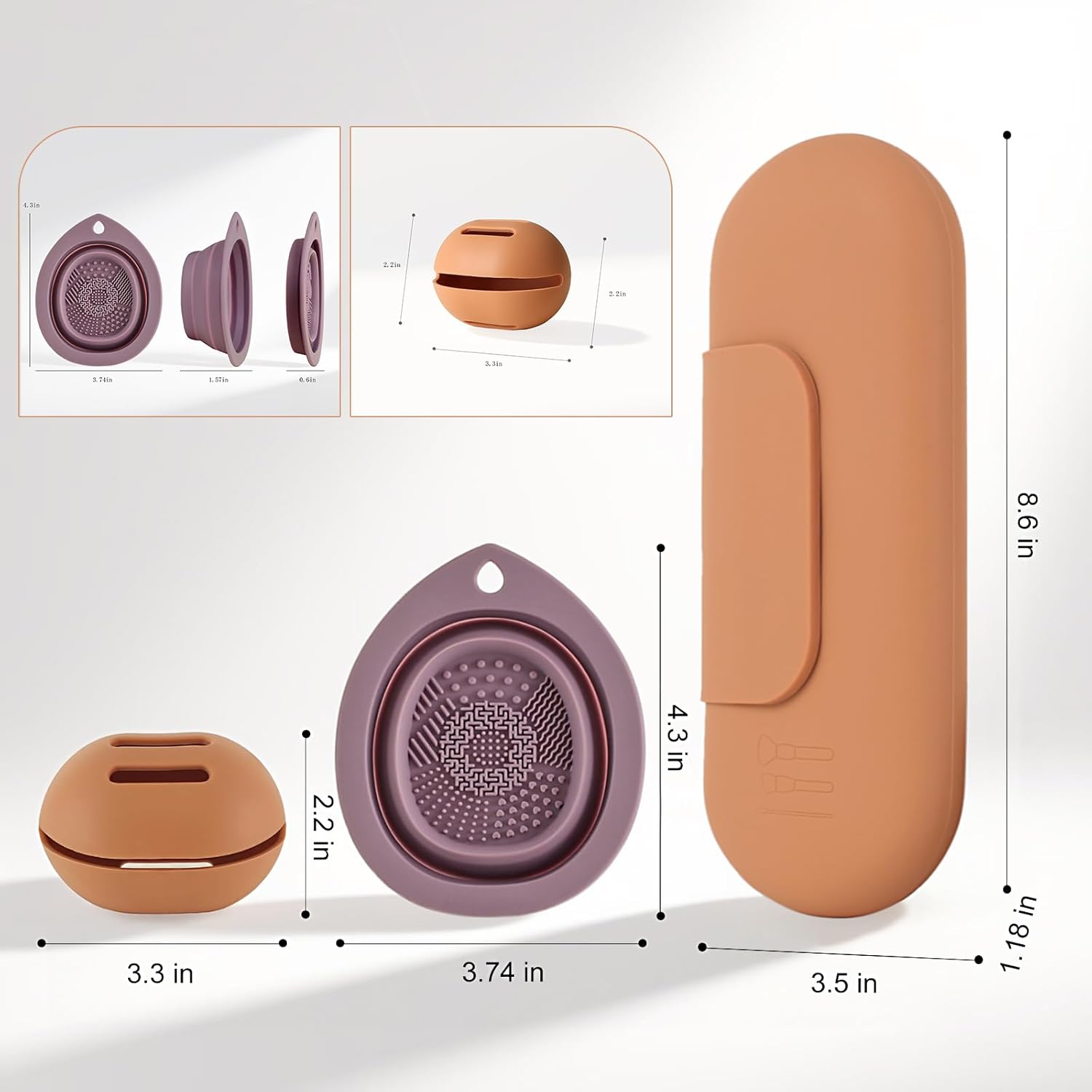 Silicone Makeup Brush Holder Set – Portable Travel Makeup Brush Holder with Makeup Sponge Holder and Foldable Cleaning Bowl – Upgraded 3-in-1 Cosmetic Organizer Set (coffee color)-BrightBean Baby