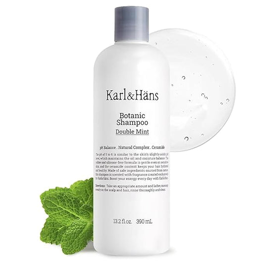 Karl&Hans Botanic Double Mint Vegan Shampoo Organic for Men and Women, Sulfate-Free Hair Shampoo with Peppermint & Natural Flower Extracts, Scalp Repair for All Hair Types, 13.2 fl oz-BrightBean Baby