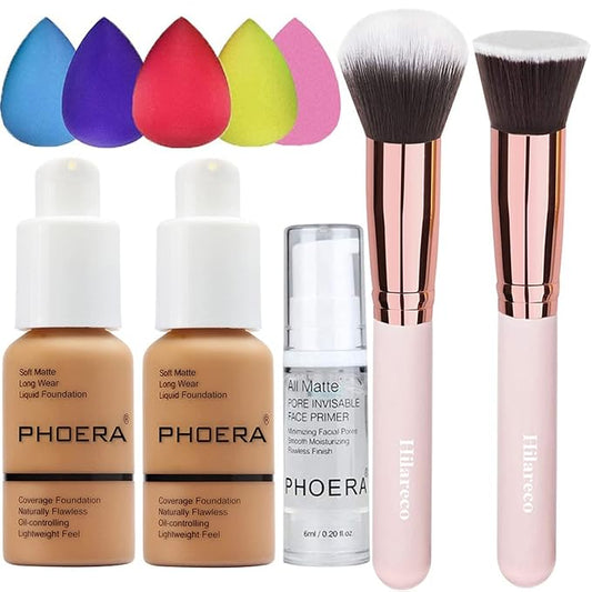 Phoera Foundation,Full Coverage Foundation,Hilareco Concealer Foundation Flawless 30ml Natural Matte Oil Control Concealer Facial Blemish for Women Girls (2 PCS 106 Warm Sun)-BrightBean Baby