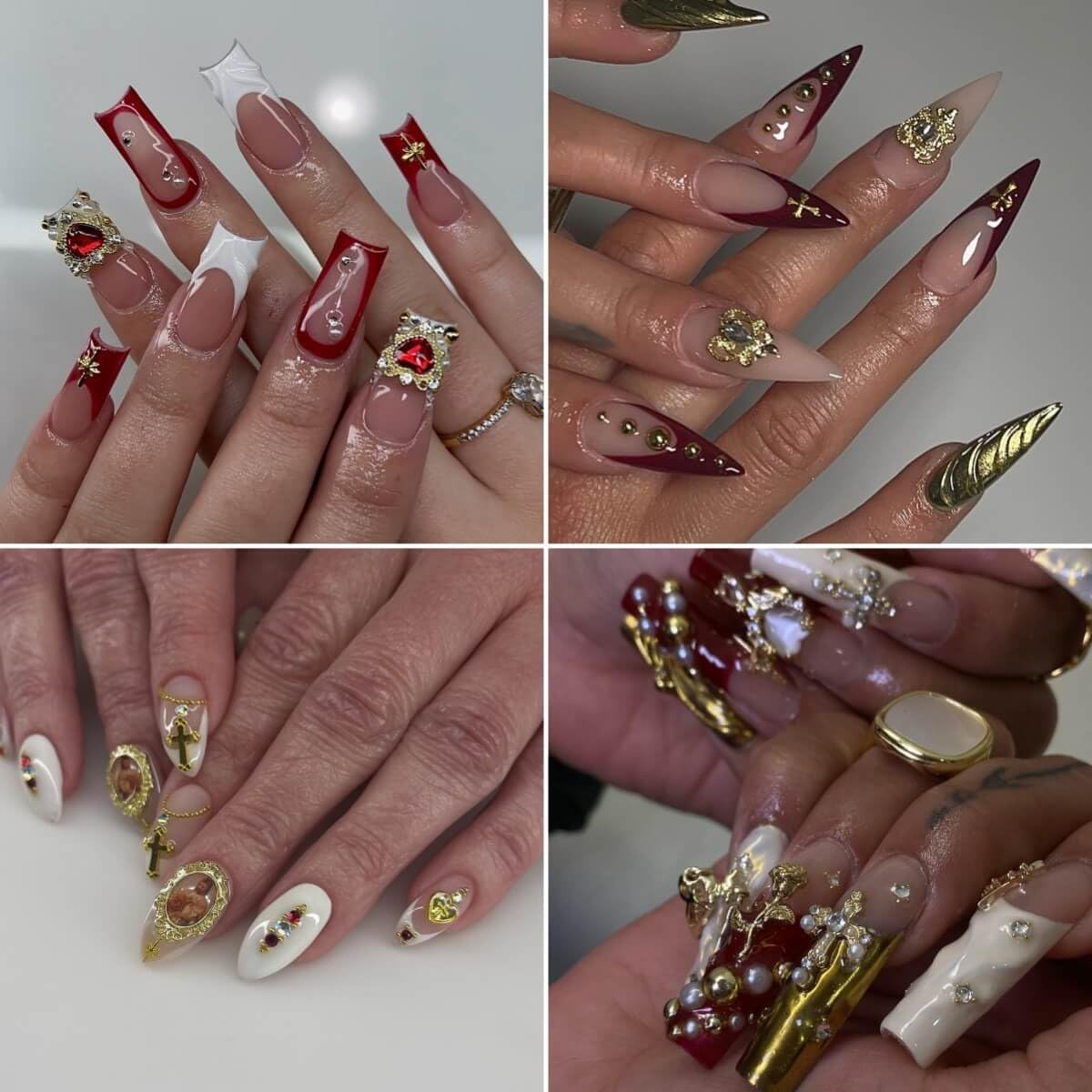 80+ Pcs Golden Nail Charms with Nail Art Rhinestones Gold Cross Virgin Mary and Rose Nail Gems for Acrylic Nails Accessories for Women Nail Decorations Manicure Craft DIY Supplies-BrightBean Baby