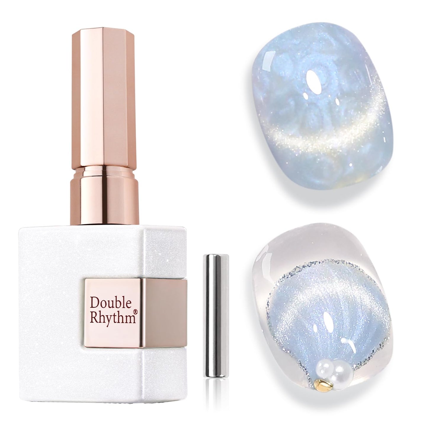 Double Rhythm 15ML Ice Glass Cat Eye Gel Polish with Magnet Holographic Glitter Shimmer Translucent Sheer Color Salon Soak Off Magnetic Nail at Home (Mermaid Blue-MC1135)-BrightBean Baby