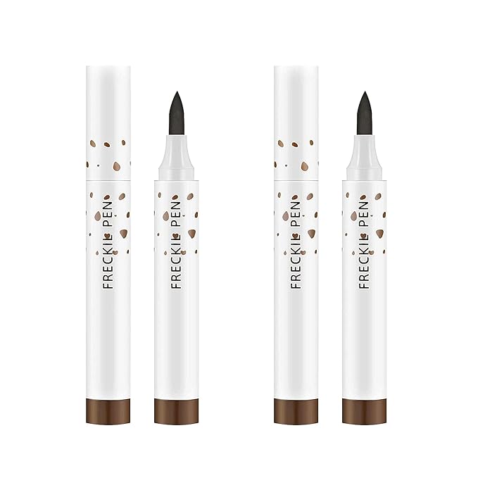 2 Pcs Freckle Pen Set, Natural Lifelike Fake Freckles Makeup Pen Magic Brown Color Freckles Makeup Tool Long-Lasting Waterproof Dot Spot Pen for Effortless Sunkissed Makeup (Dark Brown)-BrightBean Baby