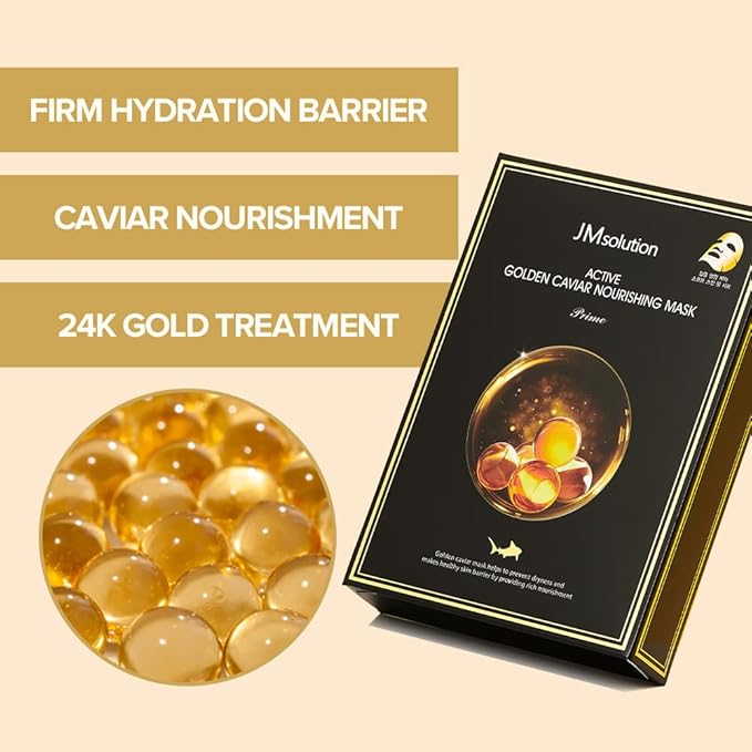 JMsolution Active Golden Caviar Nourishing Mask - Korean Skincare Facial Mask-Cavior extracted - collagen essense- 10 sheets for all skin type-BrightBean Baby