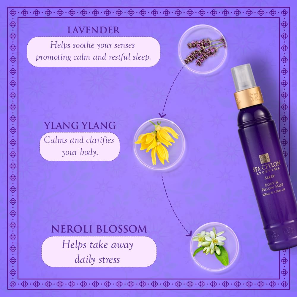 SPA CEYLON SLEEP Body & Pillow Mist | Non-Oily Natural Mist | Reduces Stress | Luxuriously Fragrant | Suitable for all skin types (100 ml, Lavender)-BrightBean Baby