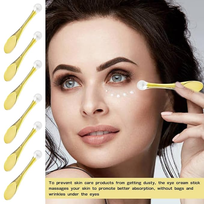 6Pcs Mini Eye Roller Plastic Eye Cream Massager Sticks Makeup Spatula Scoop Dark Circle Remover Beauty Cosmetic Tool for Skin Care,Golden-BrightBean Baby
