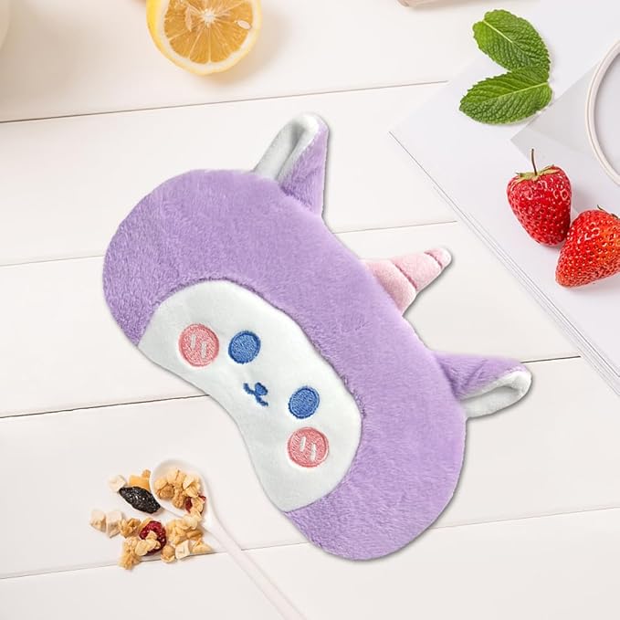 PERFECTSIGHT Sleep Eye Masks, Cute Plush Sleep Eye Cover Lightweight Adjustable Eyeshade Faux Fur Mask Cover for Women Men Sleep Travel Nap, Purple Unicorn-BrightBean Baby