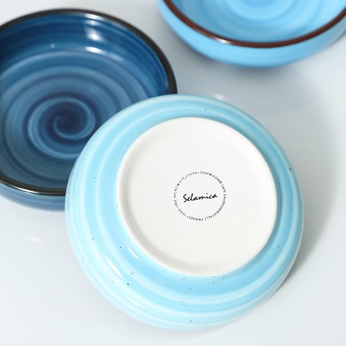 Selamica Ceramic 2.5 OZ Soy Sauce Dish Dipping Bowls Set of 6, 3.3 Inch Small Side Dish Pinch Bowls, Mini Bowls for Condiments, Ketchup, BBQ, Sushi, Gradient Blue