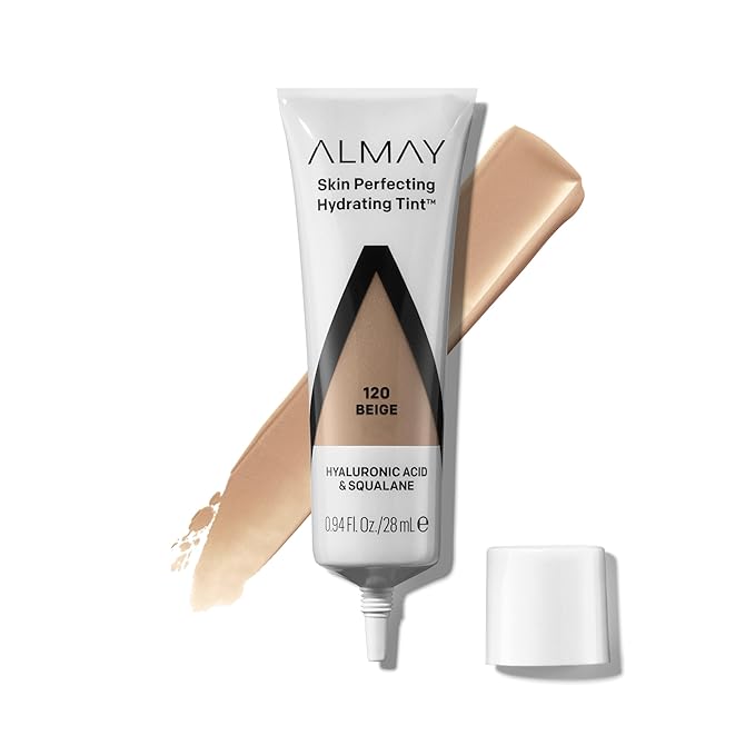 Almay Hydrating Liquid Foundation Tint, Lightweight with Light Coverage, Naturally Dewy Finish, Hypoallergenic, Dermatologist TestedFragrance Free, 120 Beige, 0.94 fl oz.-BrightBean Baby