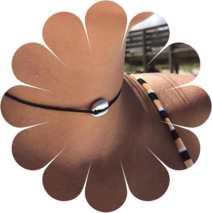 Boho Layered Suede Choker Necklace Black Leather Shell Necklace Silver Sea Shell Necklace Short Minimalist Collar Necklace Chain Jewelry for Women Beach Lover Gifts-BrightBean Baby