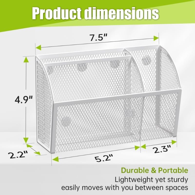 YINGHUA Strong Magnetic Pen Holder for Whiteboard and Refrigerator 3 Compartments Metal Mesh Organizer Space Saving Shelf for Office School Home and Locker - White-BrightBean Baby