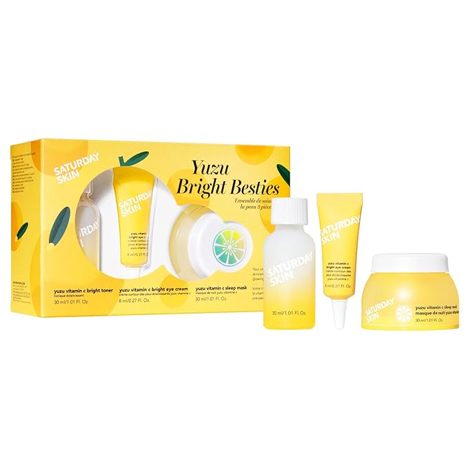 Saturday Skin 3-Piece Skin Care Set Yuzu Vitamin C Sleep Mask Yuzu Vitamin C Bright Toner and Eye Cream Overnight Facial Masks Korean Beauty Best Vitamin C Skincare Set-BrightBean Baby