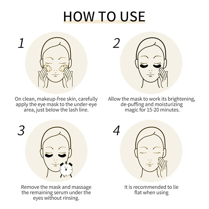 24K Gold Eye Mask - 60 Pieces, Collagen Hyaluronic Acid Eye Mask, Anti-aging, Remove Dark Circles, Puffiness and Wrinkles, Refreshes Skin, Suitable for Both Men and Women-BrightBean Baby