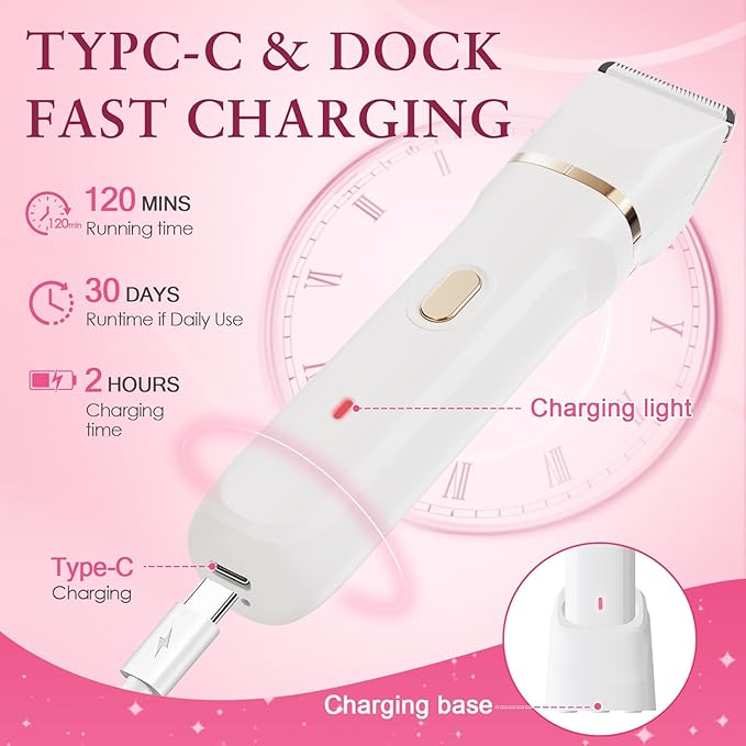 Bikini Trimmer for Women - 5 in 1 Painless Electric Razors for Ladies Pubic Facial Nose Body Leg Hair Removal, Waterproof Electric Shaver for Women Private Area Sensitive Skin,Personal Hair Trimmer-BrightBean Baby