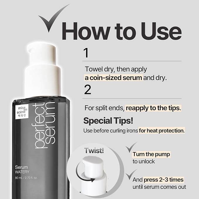 Mise En Scene Perfect Watery Serum for Hair Moisturizing - Korean Hair Argan Oils, Hair Essence for Hydrating with Citrus Scent, Derma Test Completed, 2.70 fl. Oz-BrightBean Baby