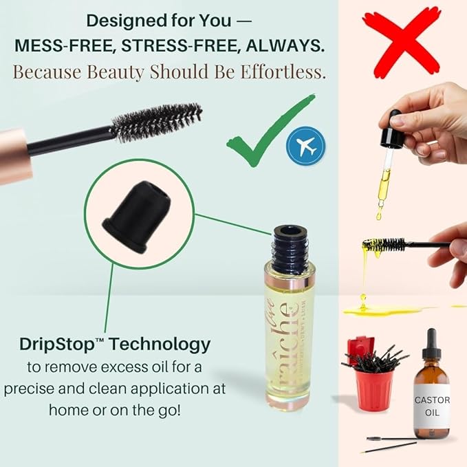Organic Castor Oil Lash Serum for Hair Growth, 100% Pure Eyebrow Eyelash Growth Serum, Cold Pressed Hexane Free (2oz Glass Bottle + FILLED Mascara Tube)-BrightBean Baby