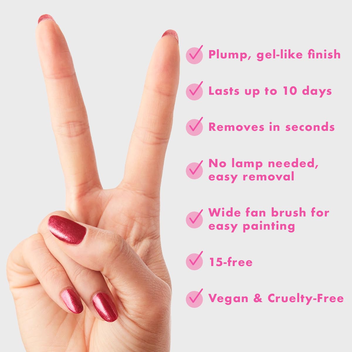 Olive & June Long Lasting Nail Polish | Plump Gel-Like Finish No Lamp Needed | Lasts up to 10 days | Salon-Quality at Home | 15-Free Vegan Cruelty-Free Chip-Resistant Shine | Ruby Shimmer Metallic Red-BrightBean Baby