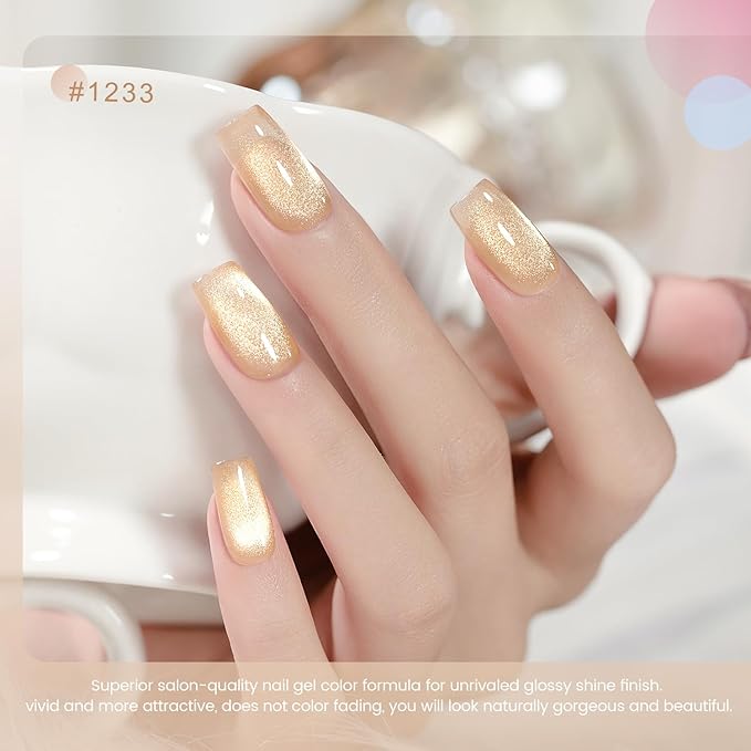 RARJSM Glass Jelly Cat Eye Gel Nail Polish Set 6pcs Reflective Sparkly Diamond Glitter Nude Pink Lake Blue Green Purple Clear Cateye Gelpolish with Magnet Stick 7.5ml Curing Requires for Home Salon-BrightBean Baby