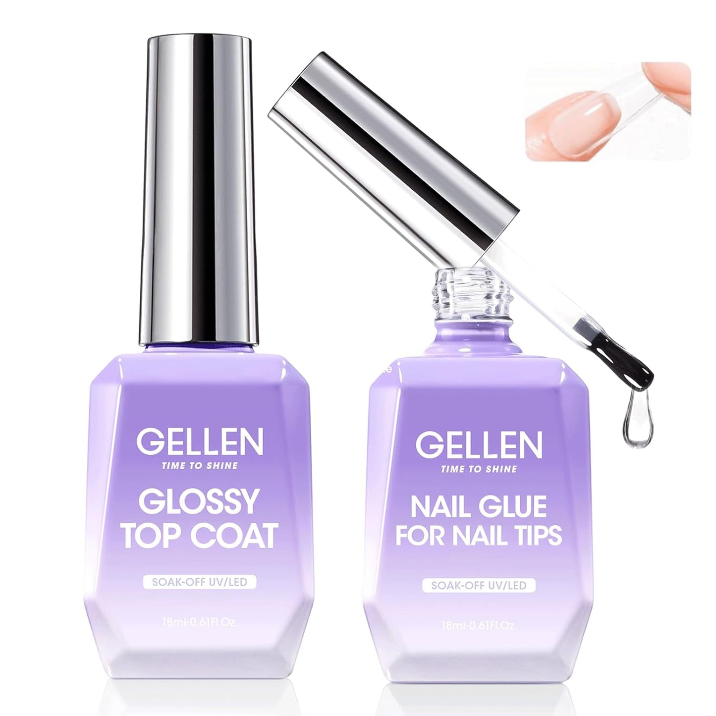 Gellen 4 in 1 Nail Glue Gel and No Wipe Gel Top Coat for False Nail Tips & Acrylic Nails & Clear Press on Nails, 18ML Long Lasting Nail Gel Kit, Home Salon Manicure Set-BrightBean Baby