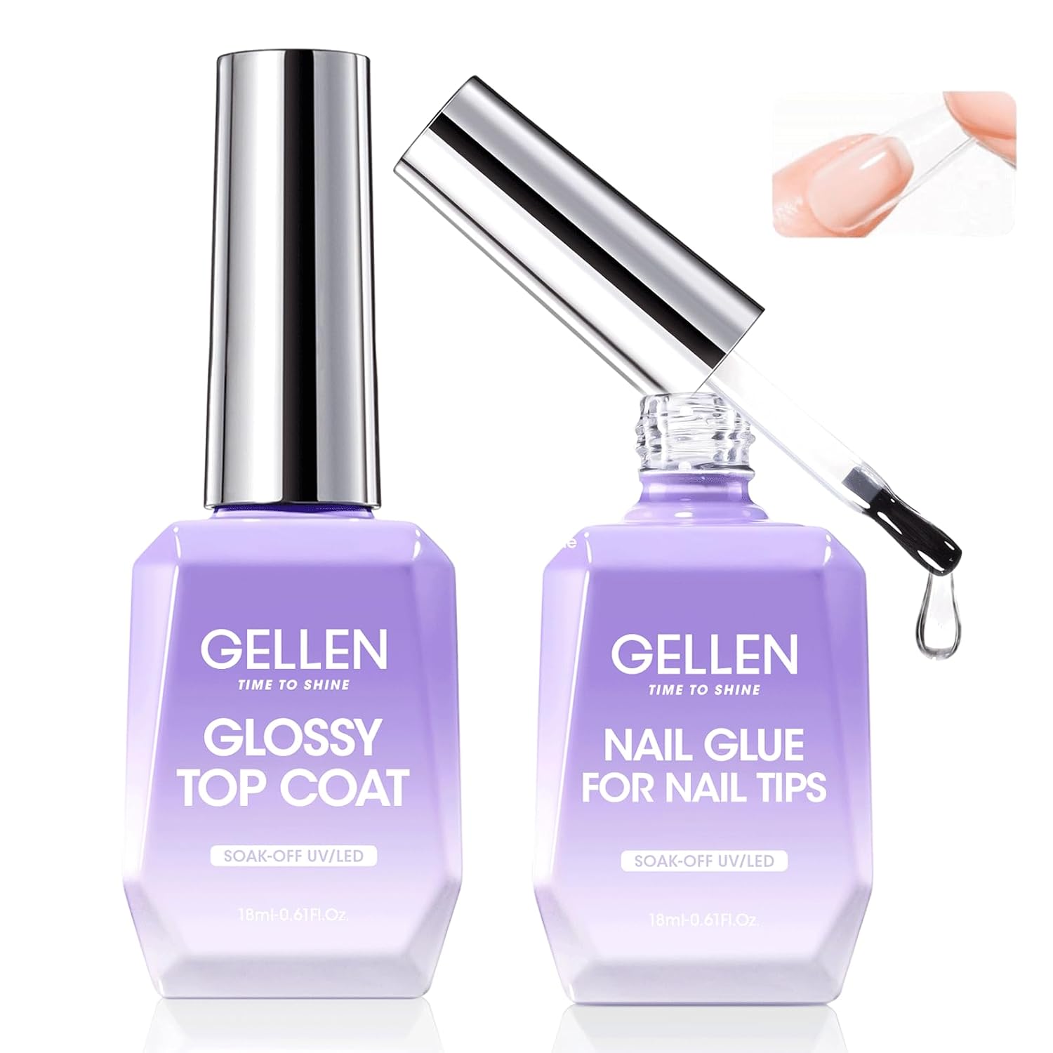 Gellen 4 in 1 Nail Glue Gel and No Wipe Gel Top Coat for False Nail Tips & Acrylic Nails & Clear Press on Nails, 18ML Long Lasting Nail Gel Kit, Home Salon Manicure Set-BrightBean Baby