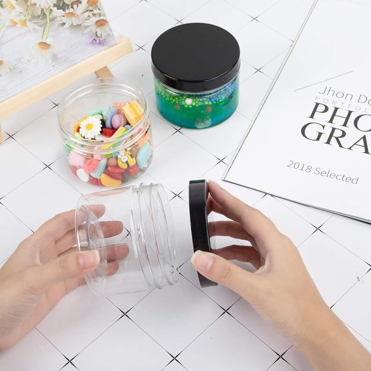 50 Pieces 4oz Plastic Jars with Lids Clear Round Cosmetic Container Empty Storage Jars for Makeup,Jewelry,Samples,Travel Storage-BrightBean Baby