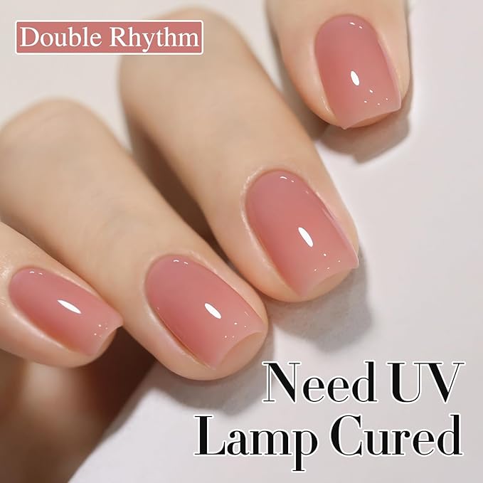 Double Rhythm Translucent Gel Polish Sheer Neutral Natural Light Milky Same Color Same Bottle 15ML Jelly Nail Polish Nail Art DIY at Home (Nude Milky Pink-A1384)-BrightBean Baby