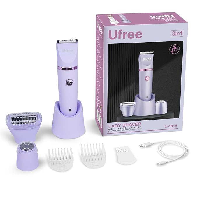 Ufree Bikini Trimmer Electric Razors for Women, Rechargeable Pubic Body Hair Trimmer Electric Shaver for Legs Body Hair, Bikini Shaver IPX7 Waterproof, Gifts for Women, Purple-BrightBean Baby