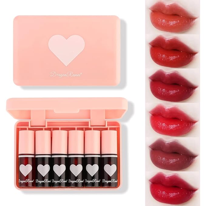 Miniling 6 Colors Lip Tint Stain Set，Korean Gloss Plumping Mini Liquid Lipstick，Multi-use and Cheek Tint，Long lasting Non-Stick Cup Waterproof, High Pigment, Vivid Color, Makeup, 1.0 Count-BrightBean Baby