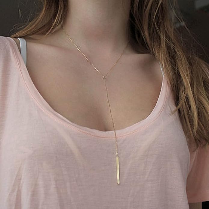 Boho Long Bar Necklace Choker Y Lariat Necklace Chain Minimalist Drop Necklace Jewelry for Women and Girls-BrightBean Baby