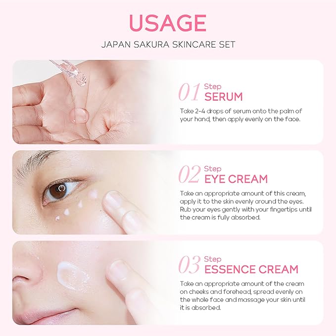 Skin Care Set JAPAN SAKURA Women Beauty Gift Sets Skin Care Kit with Serum, Eye Cream, Face Cream Travel Kit for Women Wife Mom Teen Girls TSA-friendly Sizes Birthday Gift 3pcs-BrightBean Baby