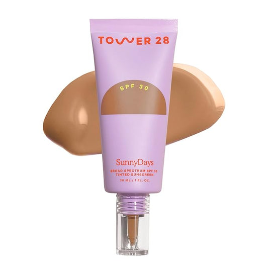Tower 28 Beauty SunnyDays SPF 30 Tinted Mineral Sunscreen - For Sensitive Skin - 2-in-1 Facial Broad Spectrum UVA/UVB Protection + Foundation - Shade 35 POINT DUME, 1 Fl Oz-BrightBean Baby