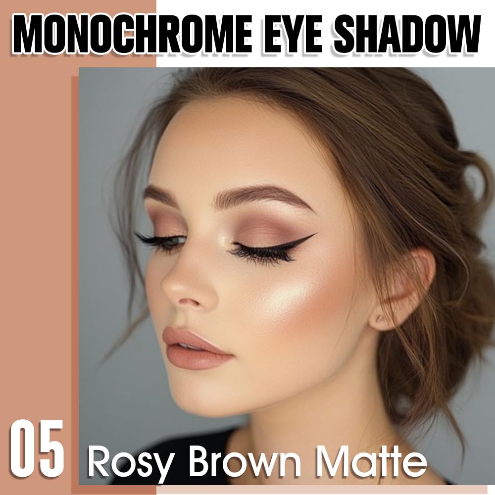 Single Matte Eye Shadow Palette Makeup, Rosy Brown Matte Eyeshadow for Women, Monochrome Eye Shadow Makeup, Pigmented Waterproof Sombras Para Ojos, Vegan, Talc, Paraben & Cruelty Free, 05-BrightBean Baby