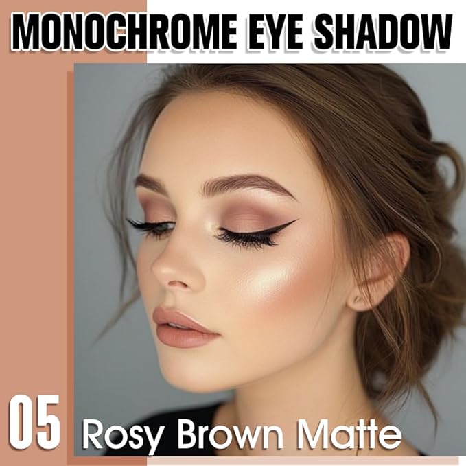 Light Brown Single Matte Eyeshadow Makeup, Neutral Powde Eye Shadow for Women, Rosy Brown Eyeshadow Palette Pigmented Waterproof, sombras para ojos, Lightweight Blendable, Girls Eyeshadows Gift-BrightBean Baby
