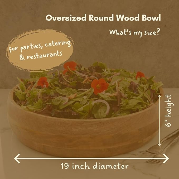 Salad Bowl Set of 5, Big Serving Dish for Pasta, Cut Fruit, Party, Catering, Wedding, Restaurant, Kitchen Countertop Fruit Bowl, Farmhouse Style, Mango Wood, 5pcs