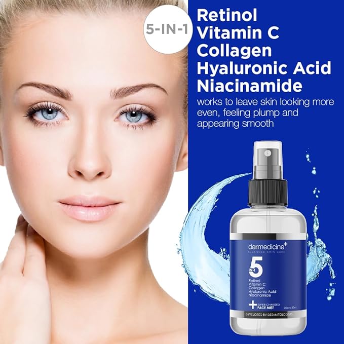 5 in 1 Super Charged Anti-Aging Face Mist w/Retinol, Vitamin C, Collagen, Hyaluronic Acid & Niacinamide | Hydrates, Refreshes & Brightens for a More Glowing Complexion | 4 fl oz, 120 ml-BrightBean Baby