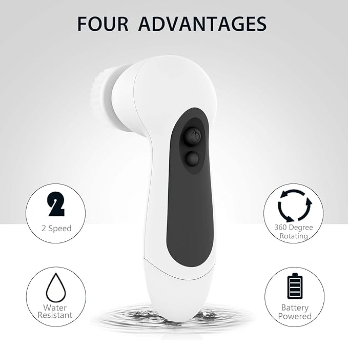 Waterproof Facial Cleansing Spin Brush Set with 5 Exfoliating Brush Heads - Electric Face Scrubber Cleanser Brush by CLSEVXY - Face Brush for Gentle Exfoliation and Deep Scrubbing-BrightBean Baby