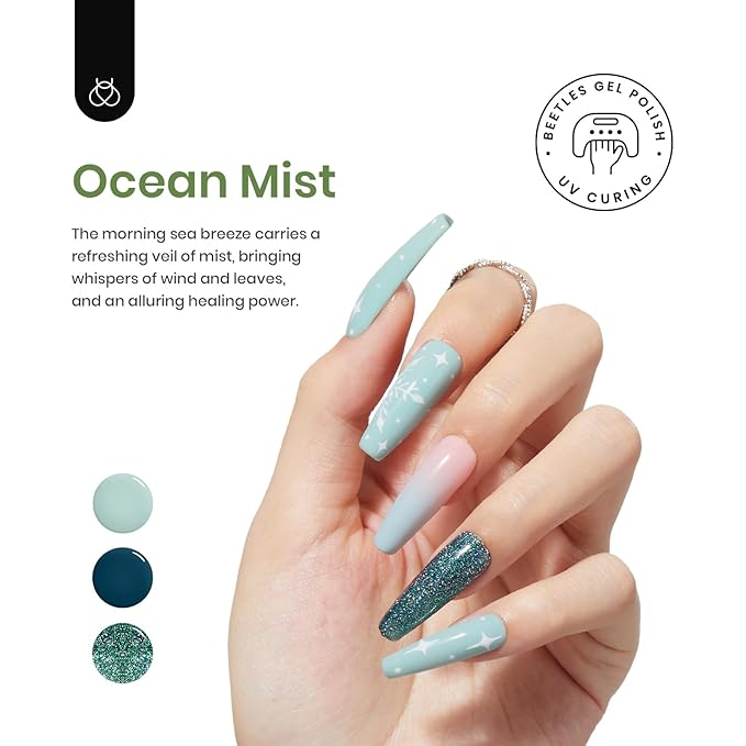 Beetles Green Gel Nail Polish Set - 6 Colors Green Gray Blue Glitter Nail Gel Polish Soak off Uv Gel Nail Art Manicure Gifts for Women-BrightBean Baby