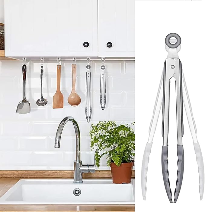 2-Pack of 9" (Small) & 12" (Large) Kitchen Tongs Set: Non-Stick Silicone-Stainless Steel Cooking Tongs, BPA Free, Heat Resistant (480°F) - Non-Slip Grip & Locking Metal Food Tongs (Grey)