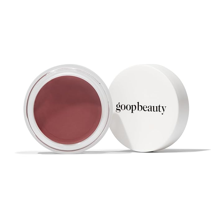 goop Beauty Cream Blush | Sheer Pop of Color for Lips & Cheeks | Vitamin C, Vitamin E, & Safflower Oil | Natural Makeup for Glowing Skin | Paraben & Silicone Free | 0.5 oz | Afterglow - Soft Berry-BrightBean Baby