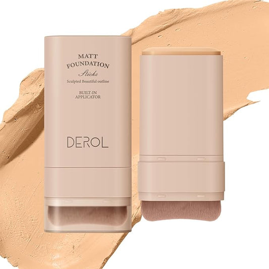 Multi-Use Foundation Stick Makeup with Brush,High Coverage Blendable Lightweight Contour Stick,Waterproof Flawless Natural Finish Creamy Foundation Makeup,Longwear Face Makeup Stick(#3)-BrightBean Baby