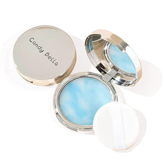 Blue Matte Powder Oil Control Face Pressed Powder Jelly Pressed Powder Face Makeup Setting Powder, Chillab Polvo Compacto with Mini Powder Puff, for Silky Blurring Oil Control Long-Lasting Makeup-BrightBean Baby