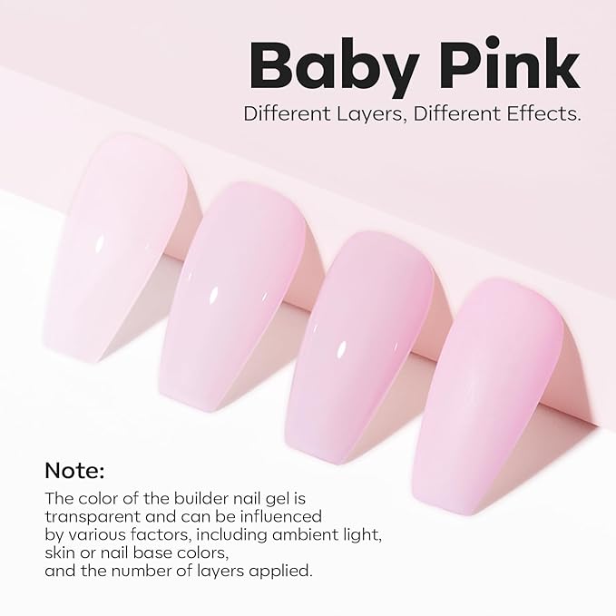 modelones Builder Nail Gel, 8-in-One Baby Pink Builder, Pastel Pink Rubber Base Gel Polish, LED Lamp Cured Color Base Hardener Apex Building Strengthener Extension for DIY Salon Girls Home-BrightBean Baby