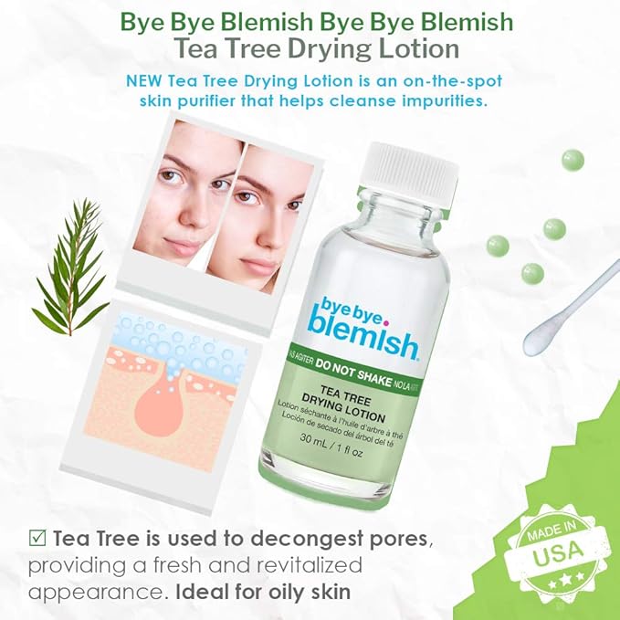Bye Bye Blemish Tea Tree Drying Lotion, with Tea Tree Oil & Salicylic Acid, Fast-acting Formula, Dries Blemishes, Purifies Skin, 1 fl oz, 1-Pack-BrightBean Baby