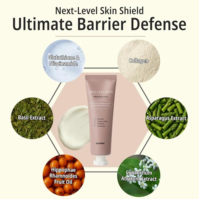 daymellow Rice Collagen Wrapping Mask 2.36 fl. oz / 70ml – Korean Peel-Off Facial Mask with Hydrolyzed Collagen, Hydrating & Firming, Overnight Gentle Pore Tightening for Glowing Glass Skin-BrightBean Baby