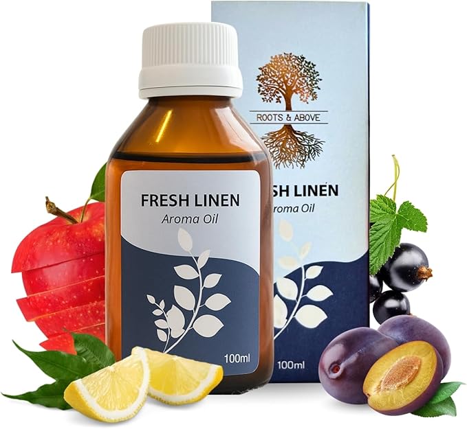 Roots & Above Fresh Linen Aroma Oil 3.38 oz/100ml Perfect for Diffusers, Soap Making, Candles, Lotion, Home Scents, Perfume & Fragrance Oils-BrightBean Baby