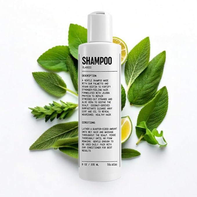 Blu Atlas Men's Natural Shampoo – Organic, Sulfate-Free, Paraben-Free – Deep Cleansing & Hydrating – Classic Scent (Bergamot, Sage, Patchouli) – Made in America– 8 oz-BrightBean Baby