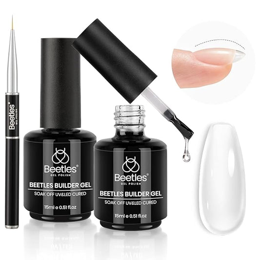Beetles Builder Gel 2Pcs Clear 7 in 1 15ml Builder Gel Set for Nail Extension Building Nail Apex Strengthen Thin Nails DIY Salon at Home Nail Art Design for Women-BrightBean Baby