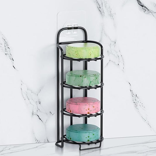 4-Tier Shower Soap Shampoo Bar Holder, Self Adhesive & Freestanding Draining Soap Dish Caddy for Bathroom Wall Accesories Decor Black-BrightBean Baby