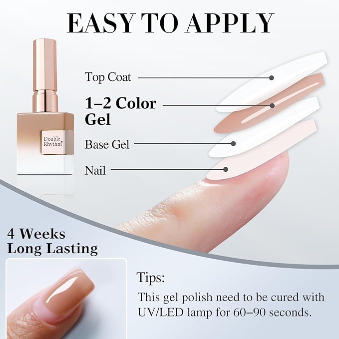 Double Rhythm 0.5Oz Translucent Gel Polish Sheer Neutral Natural Light Milky Same Color Same Bottle 15ML Jelly Nail Art DIY at Home (Nude-A1372)-BrightBean Baby